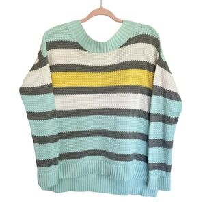 Liz Claiborne Pastel Striped Cotton‎ Rib Knit Sweater Sz XL Coastal Preppy Chic